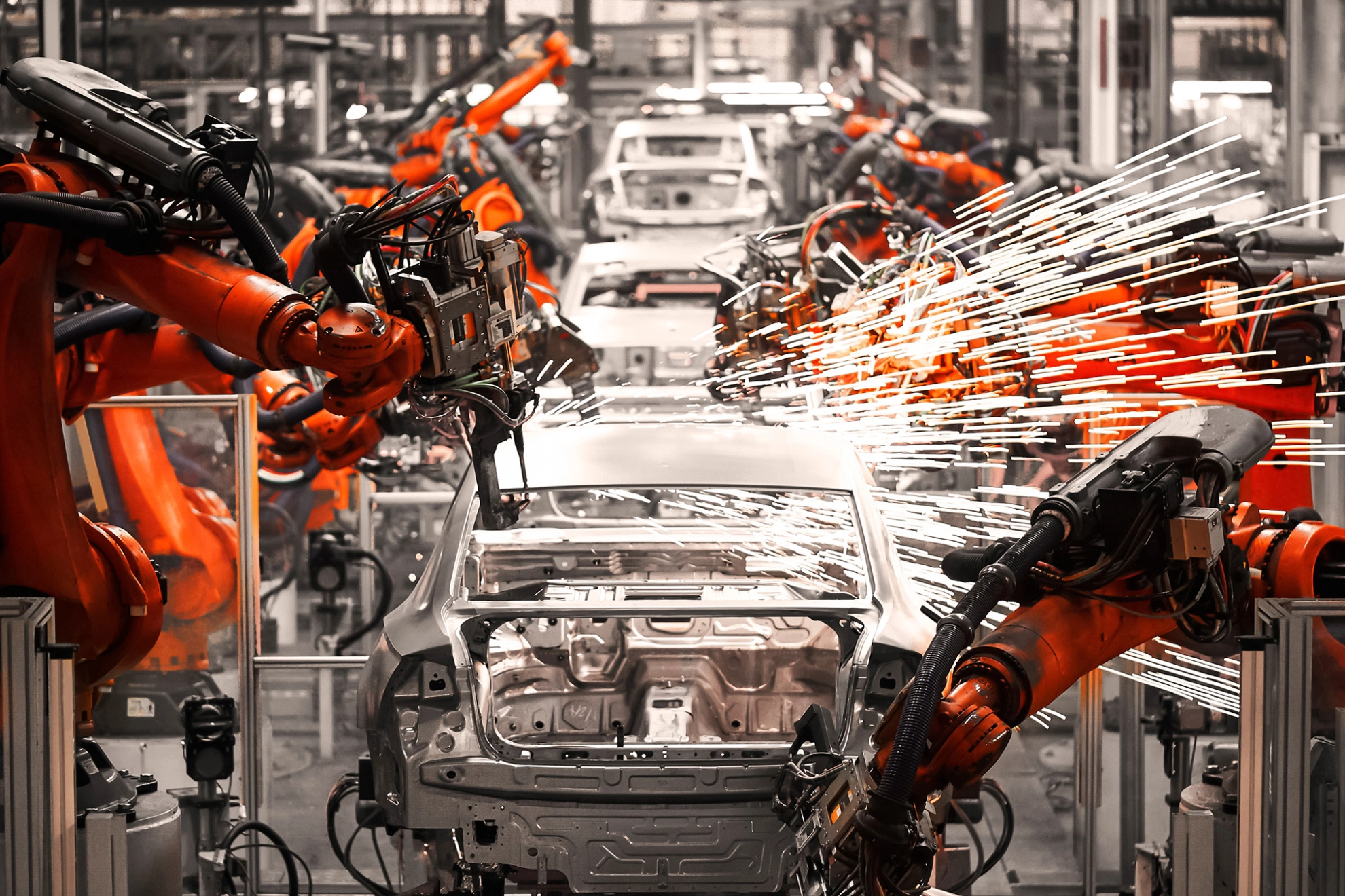 Industrieroboter schweißen Autokarosserien